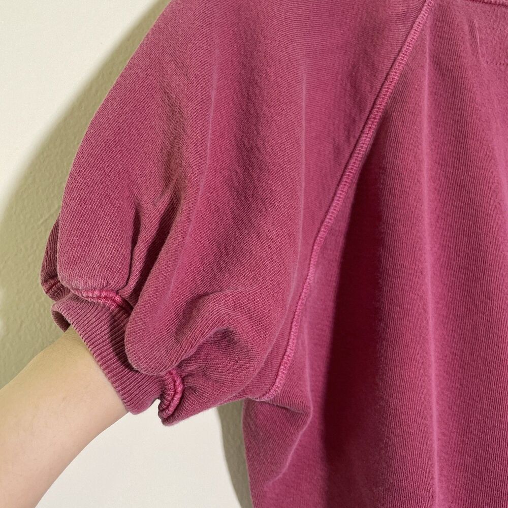 The Great Women's Puff Sleeve Sweater XS Plum Short Sleeve Disstred Look Cotton - Picture 6 of 8